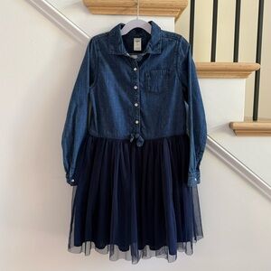 OshKosh B’Gosh Girls Mixed Fabric Chambray and Tulle Dress, Size 7